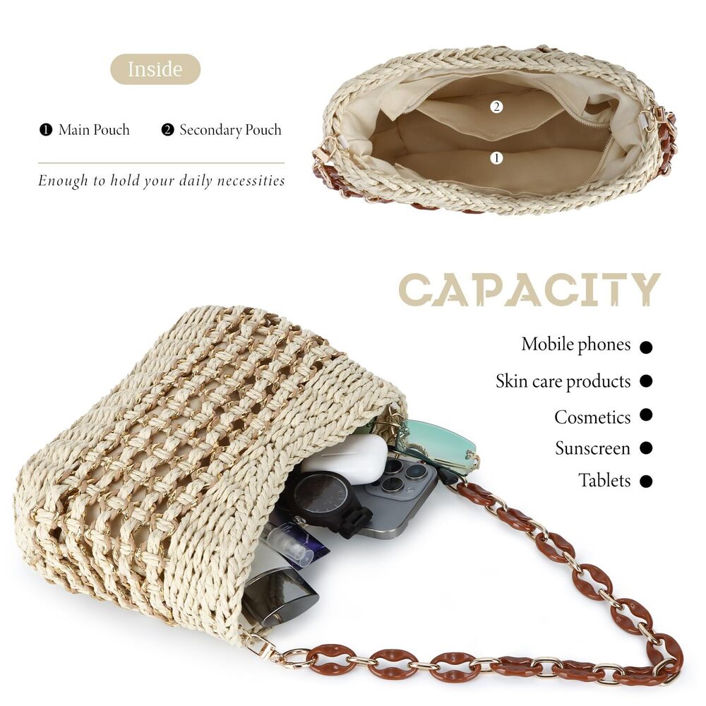4112 Handmade Straw Crossbody Bag Chic Summer Woven Shoulder Bag Beach - Picture 5 of 7